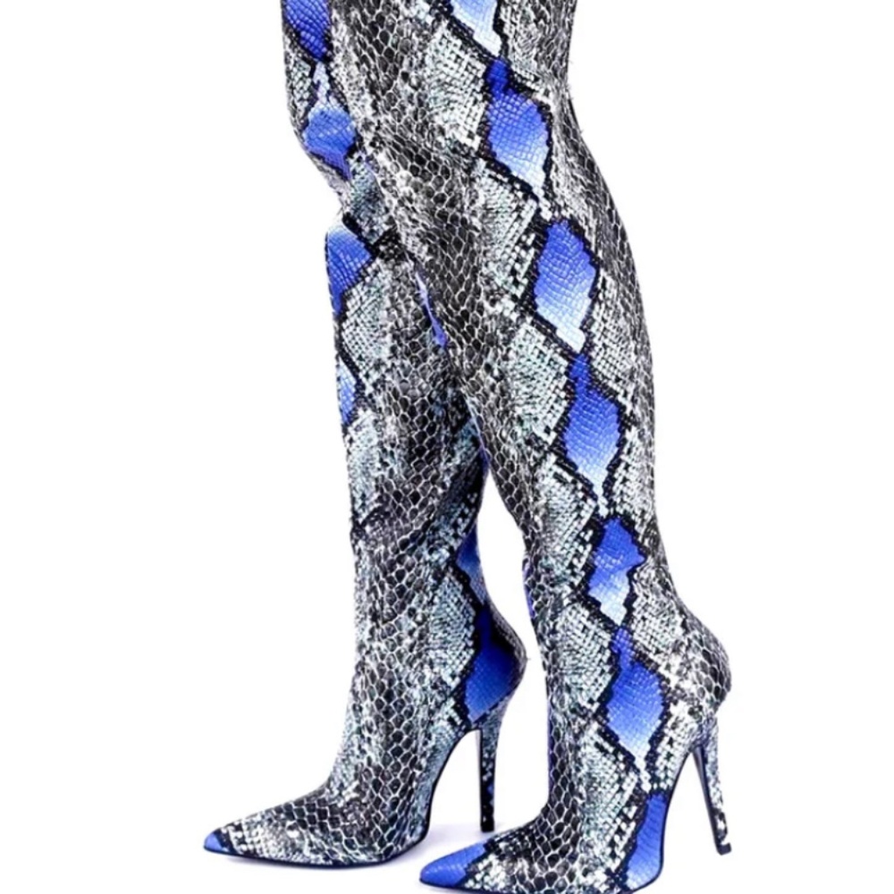 Mary J. Snakeprint Thigh High Boot